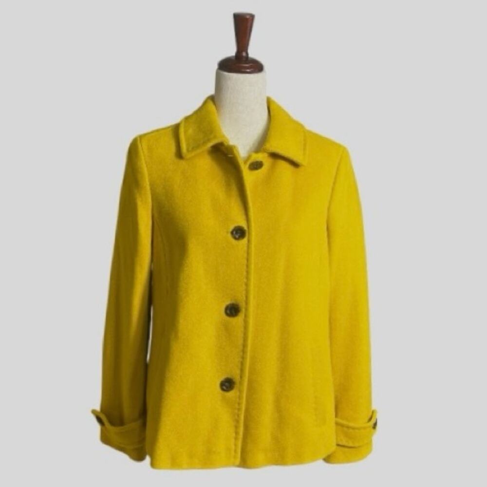 Lands' End Women's Wool Yellow Pea Coat Size 8 C1
